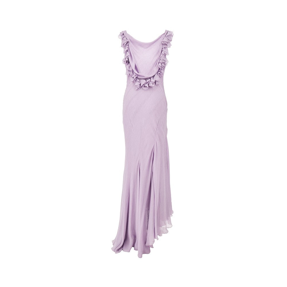 Ruffled scooped back long dress