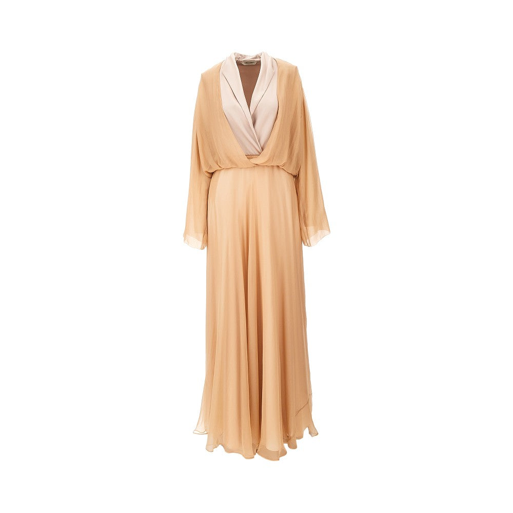 Maxi abito in chiffon e satin