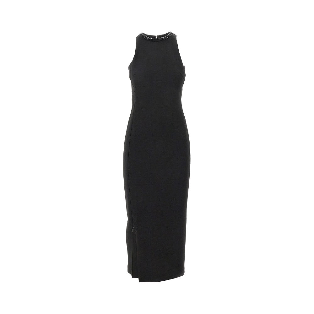 Abito midi a tubino con collo in strass