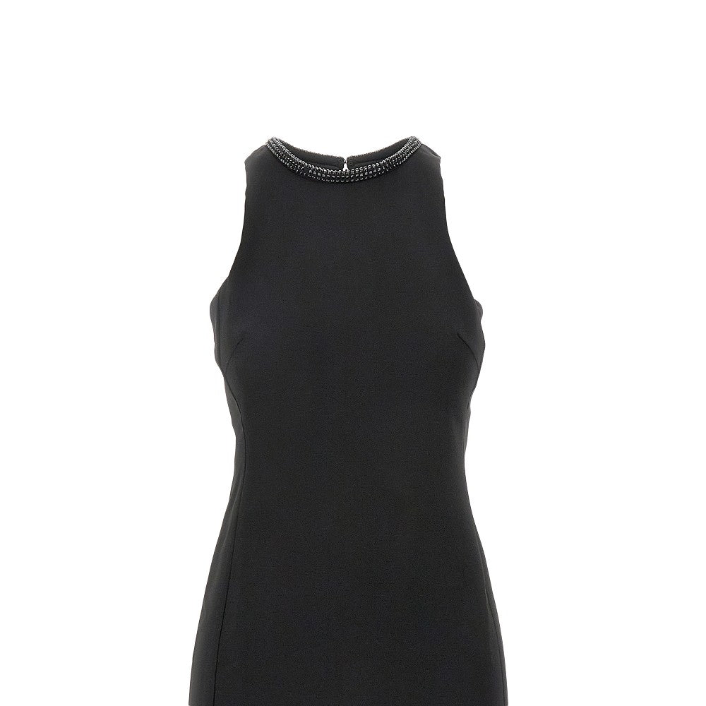Abito midi a tubino con collo in strass