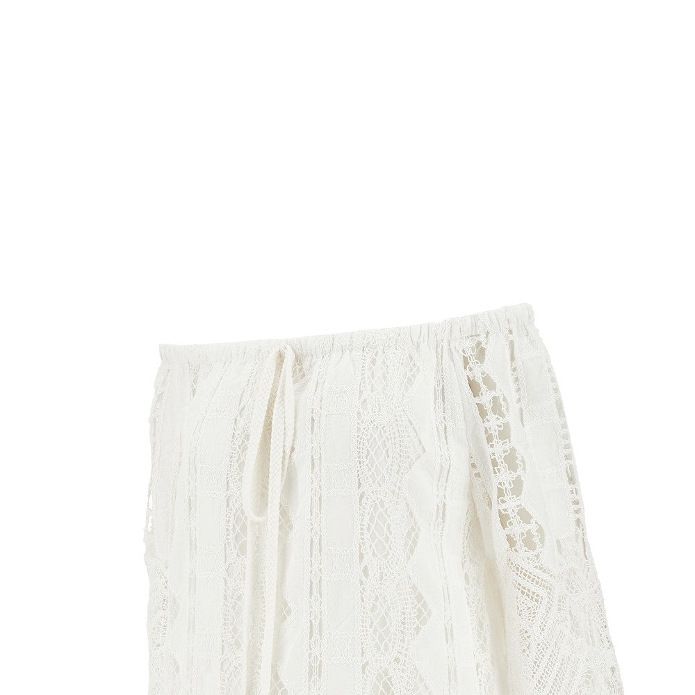 Macramè lace and Broderie Anglaise mini dress