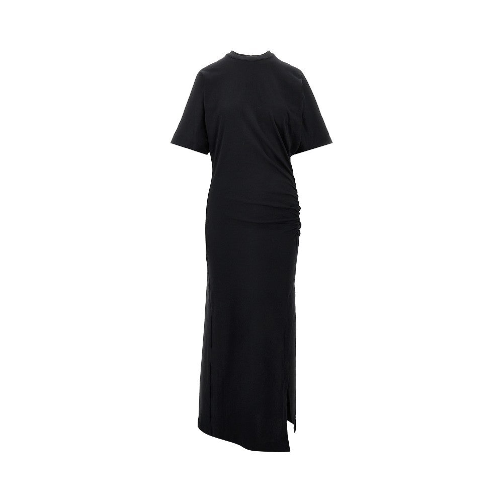 Jersey long dress with padded shoulders