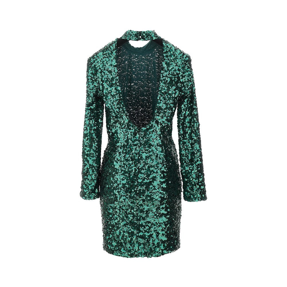 Sequinned open-back mini dress