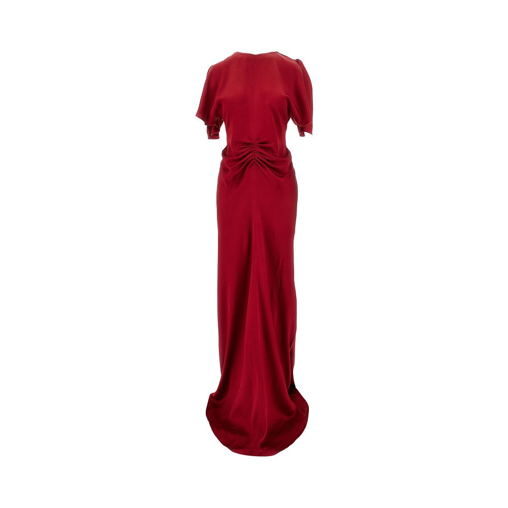 Crepe back satin gathered long dress