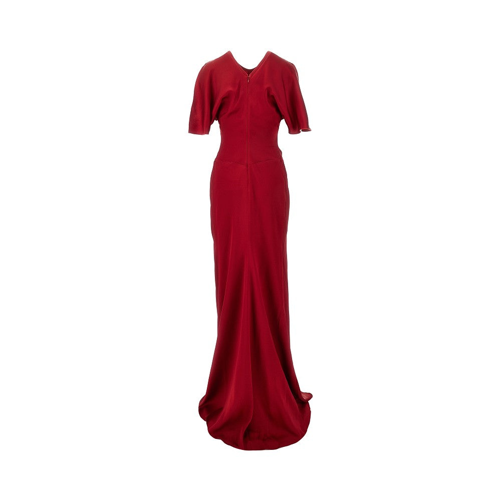 Crepe back satin gathered long dress