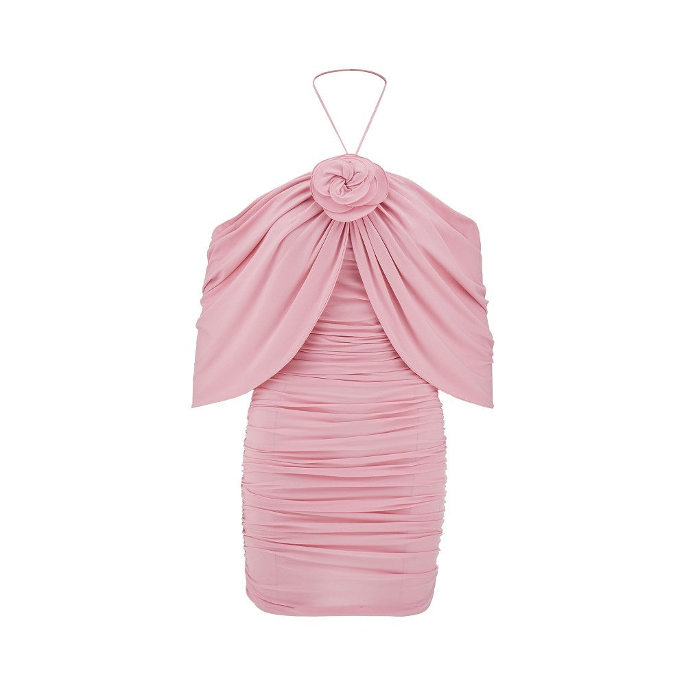 Mini abito arricciato con rosa applicata