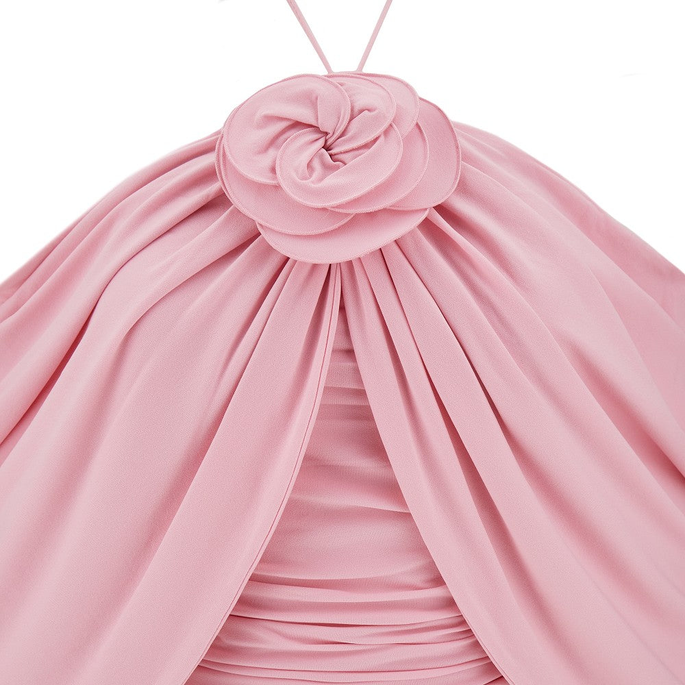 Mini abito arricciato con rosa applicata