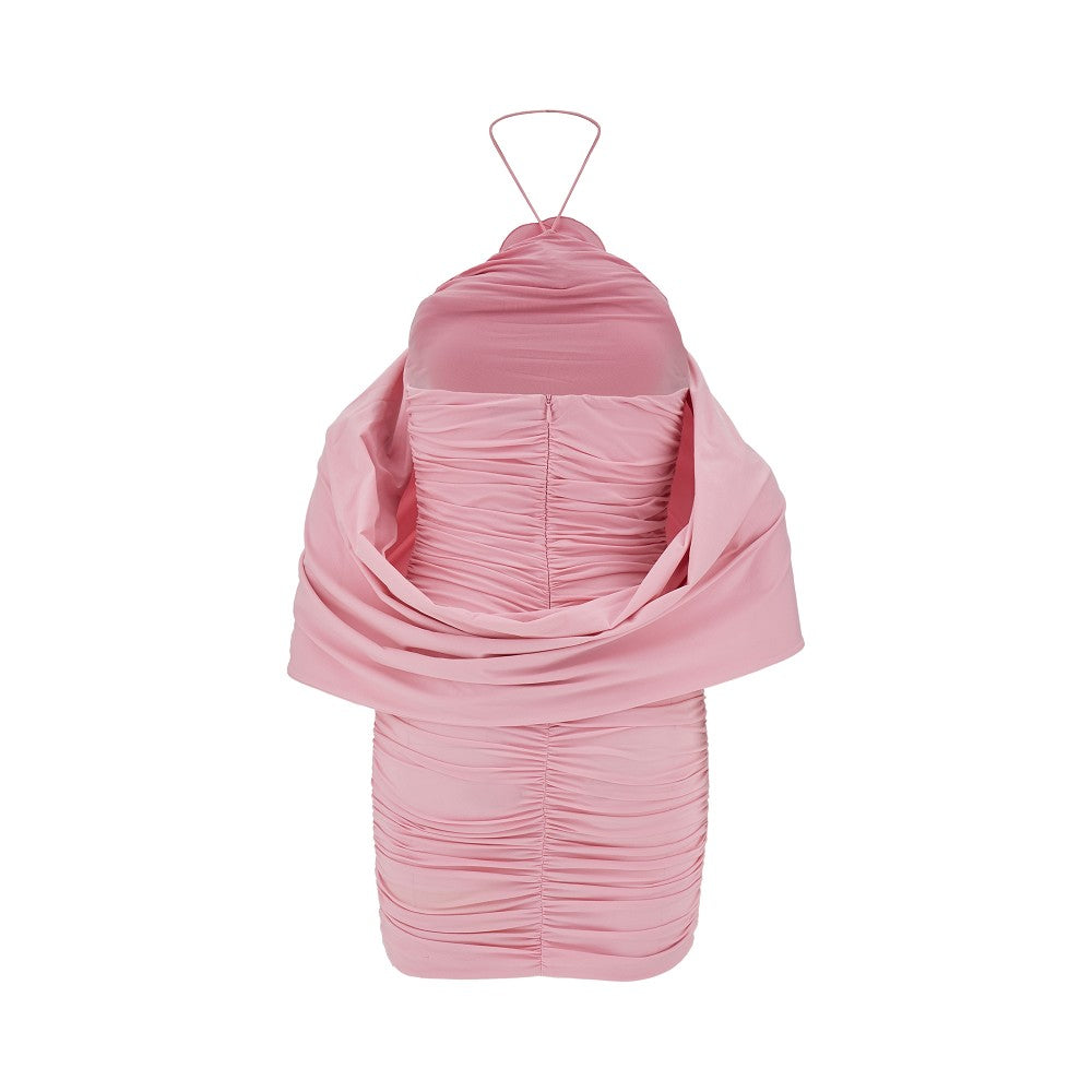 Mini abito arricciato con rosa applicata