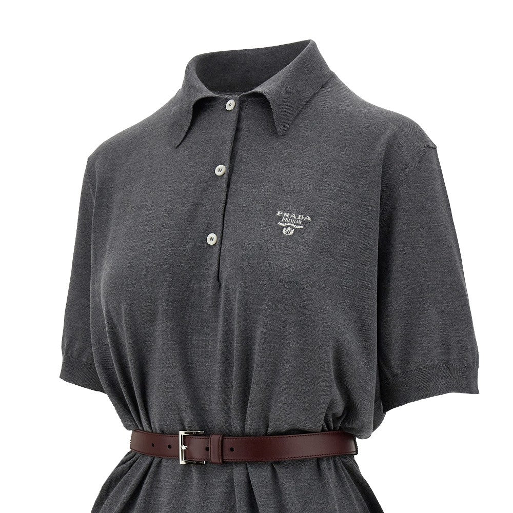 Knitted polo mini dress with belt