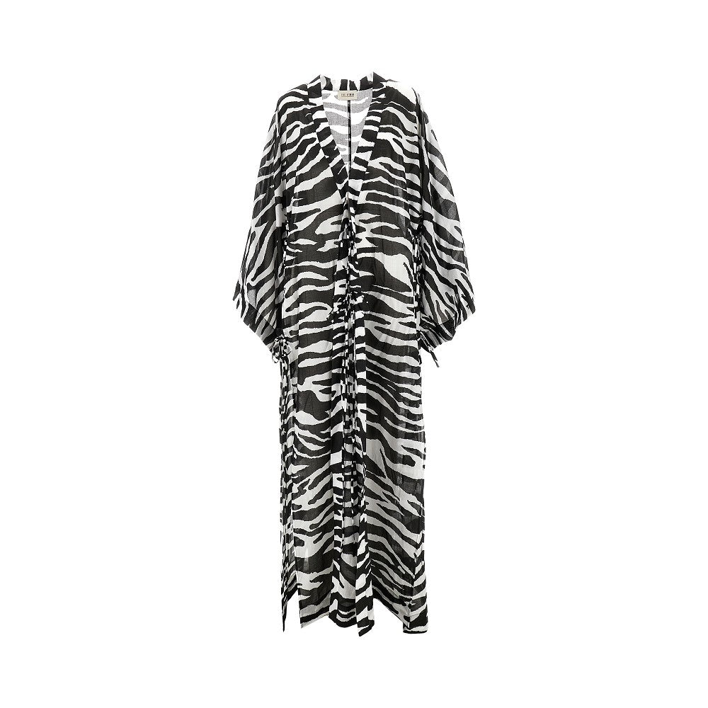 Zebra-striped muslin long kaftan