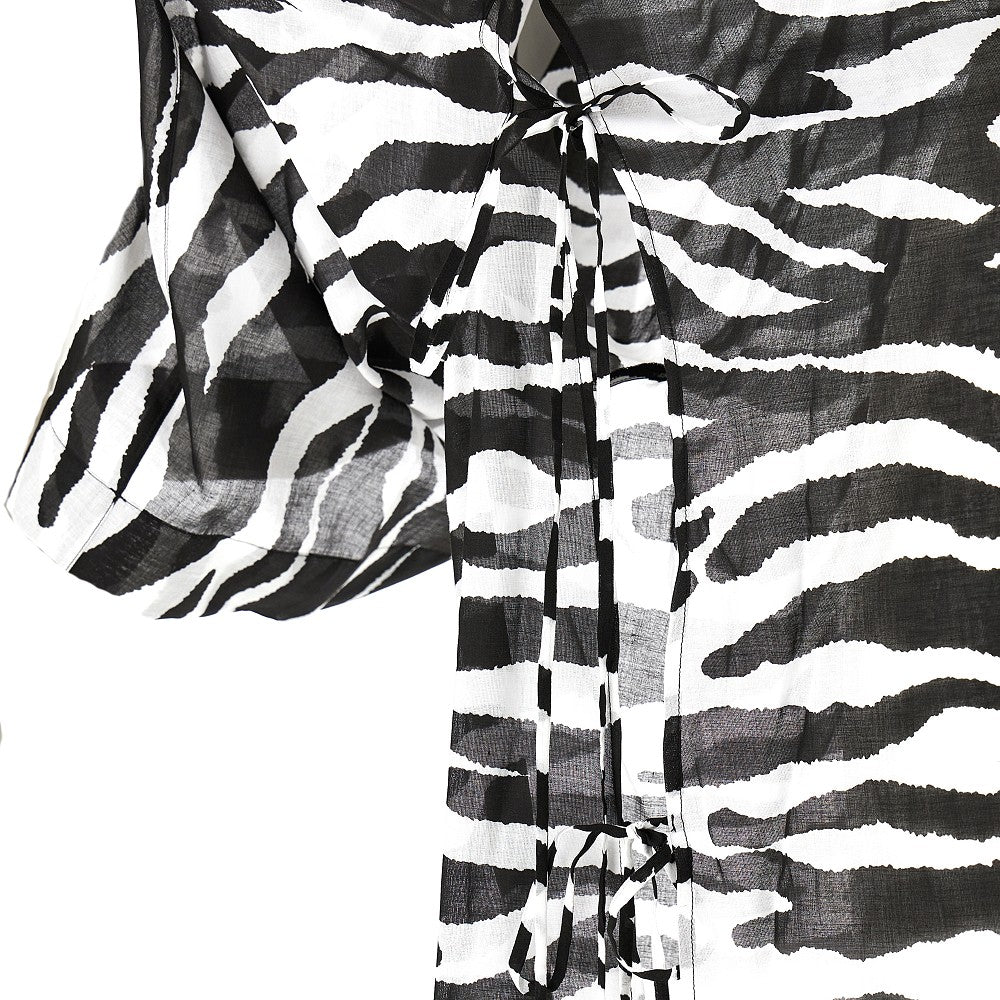 Zebra-striped muslin long kaftan