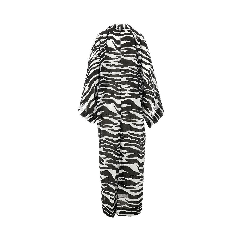 Zebra-striped muslin long kaftan