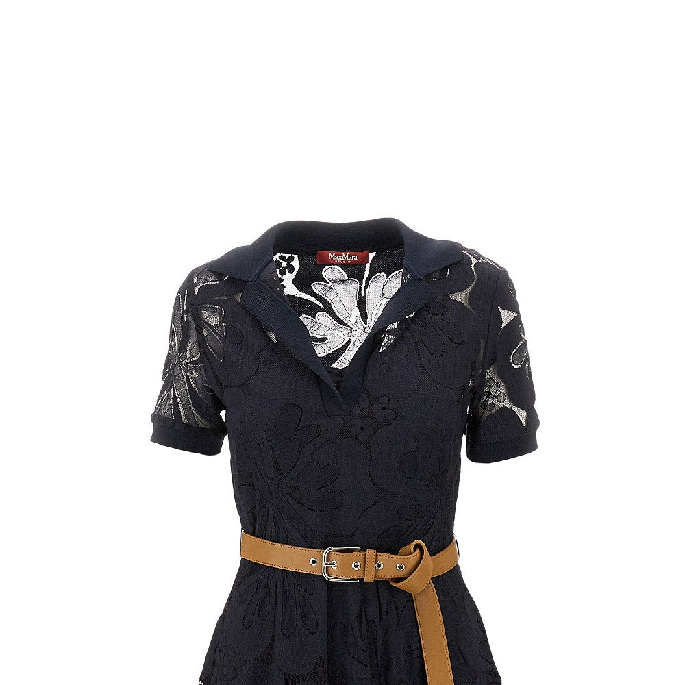 Abito midi in pizzo con cintura