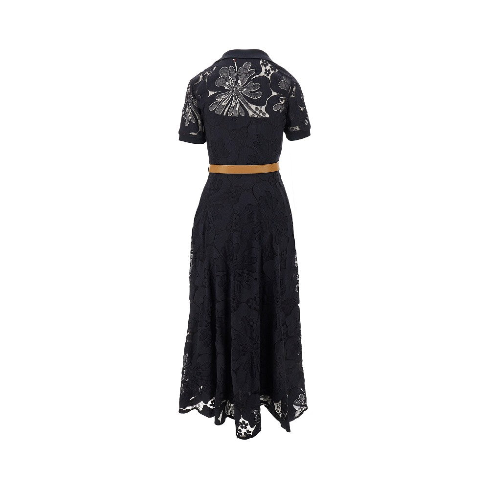 Abito midi in pizzo con cintura