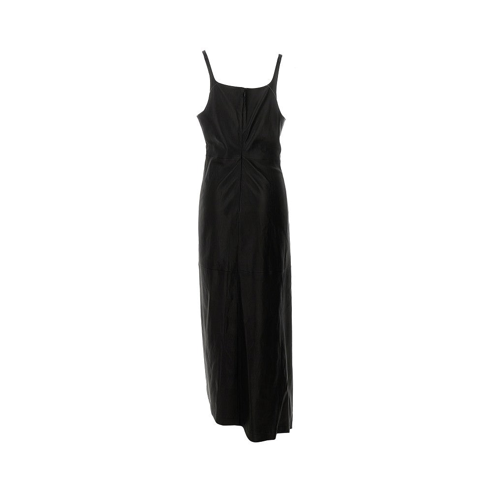 Leather draped midi dress