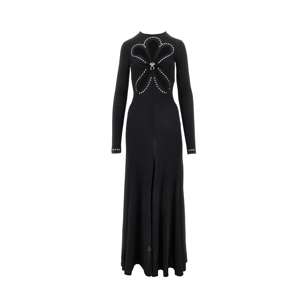 Long dress with cut-out details and eyelets