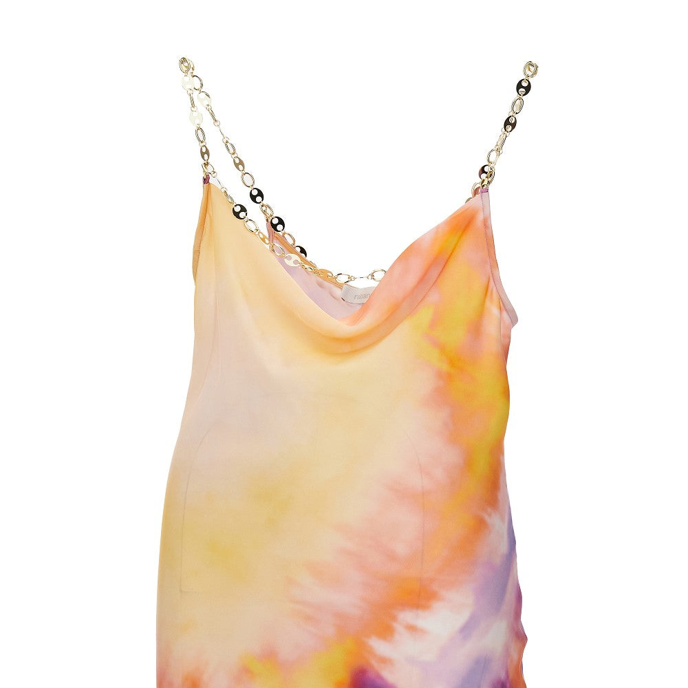 Abito lungo in satin tie-dye