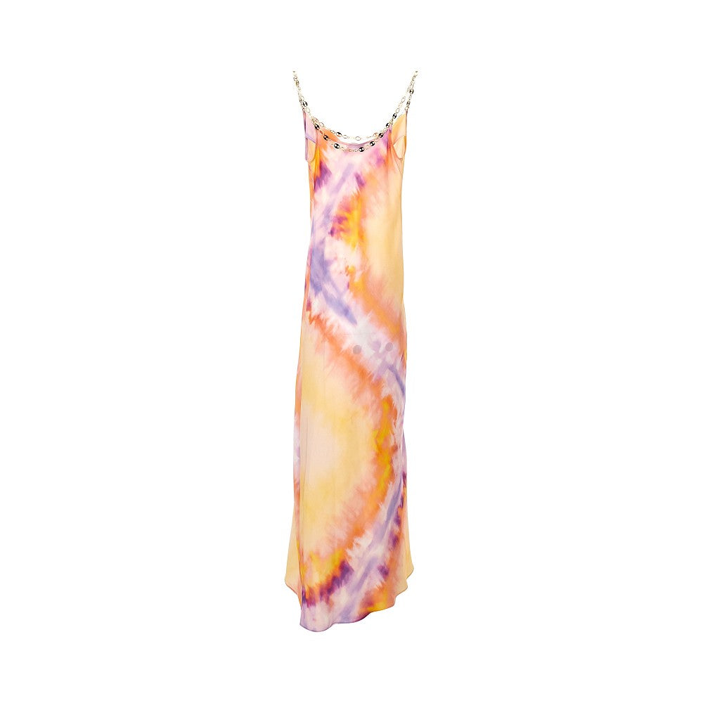 Abito lungo in satin tie-dye