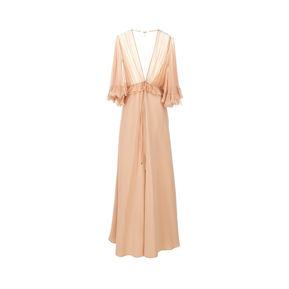 Abito lungo in crepe satin e chiffon