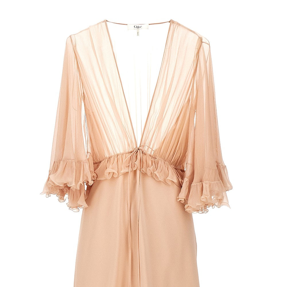 Abito lungo in crepe satin e chiffon
