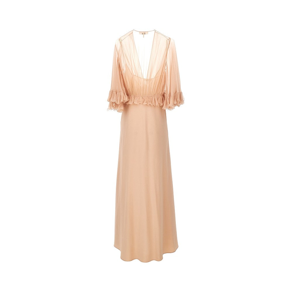 Abito lungo in crepe satin e chiffon