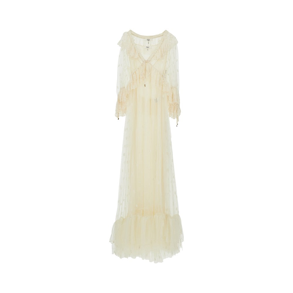 Abito lungo in tulle ricamato