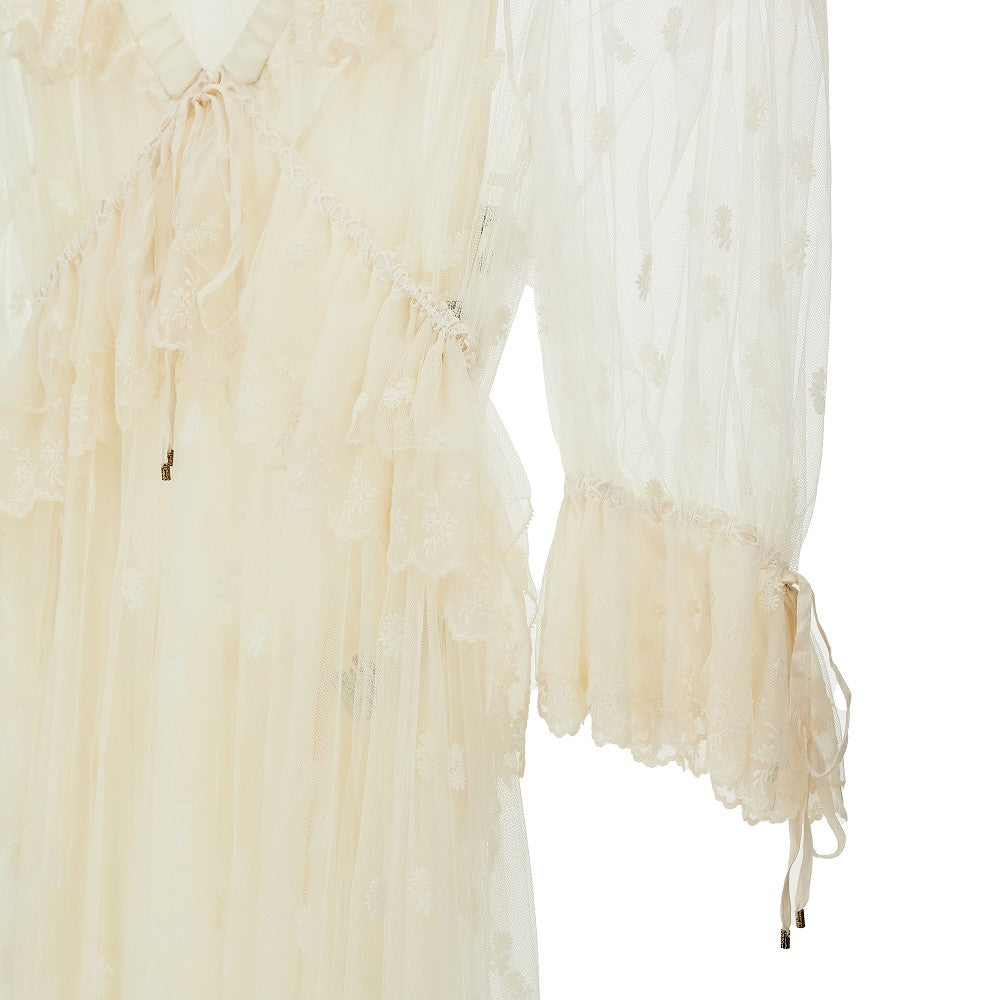 Abito lungo in tulle ricamato