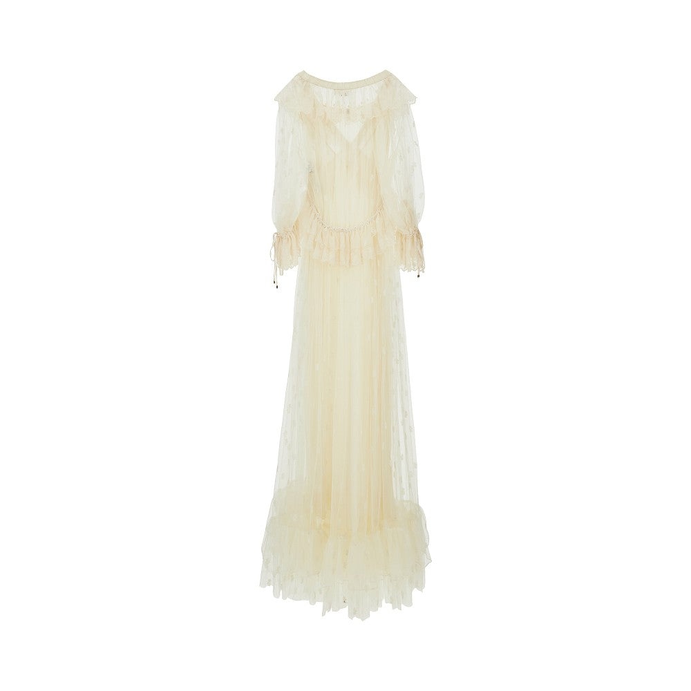 Abito lungo in tulle ricamato