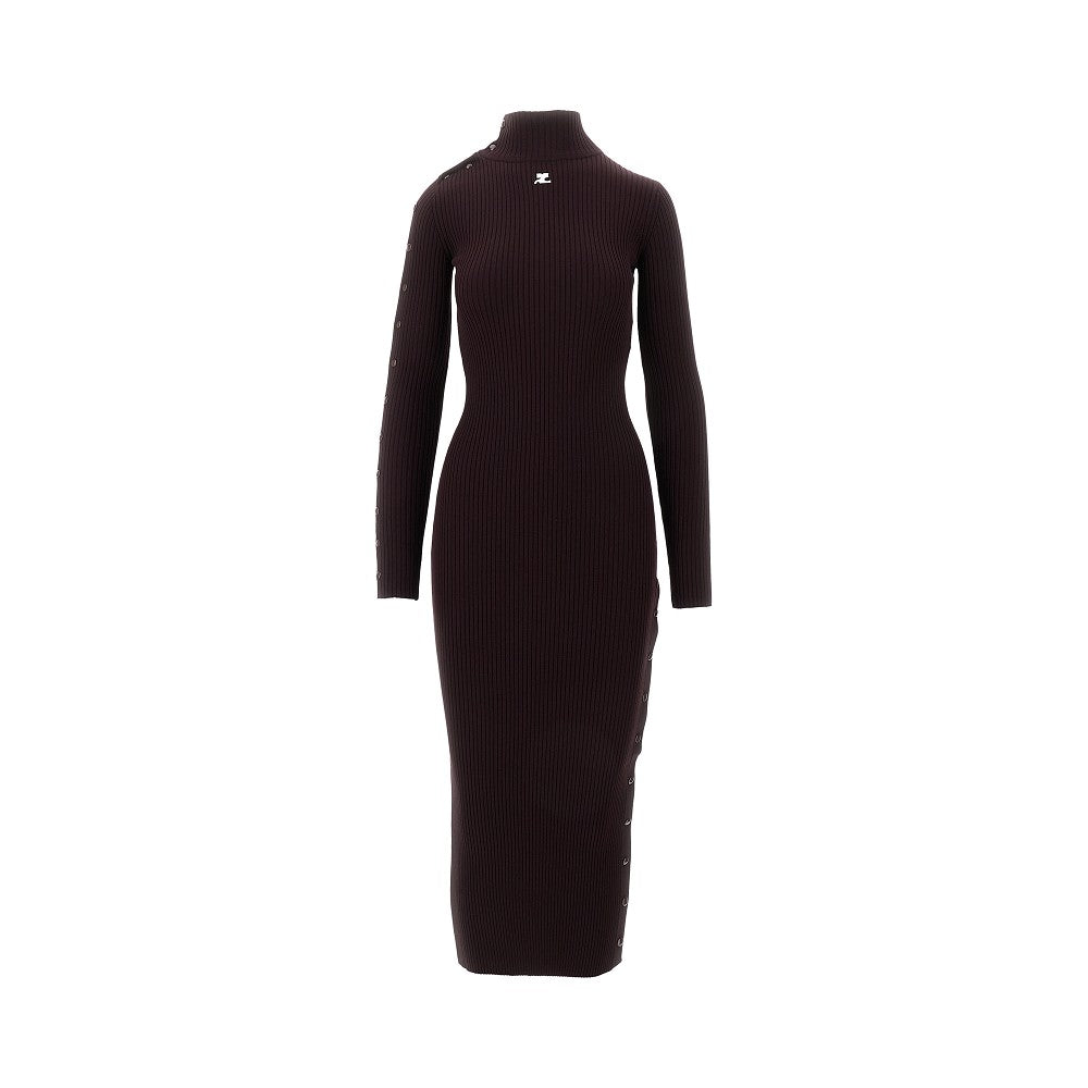 Ribbed long dress with snap buttons