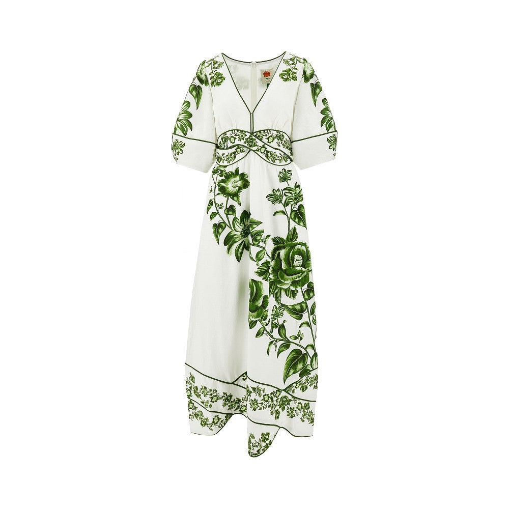 Abito midi in misto lino con stampa floreale