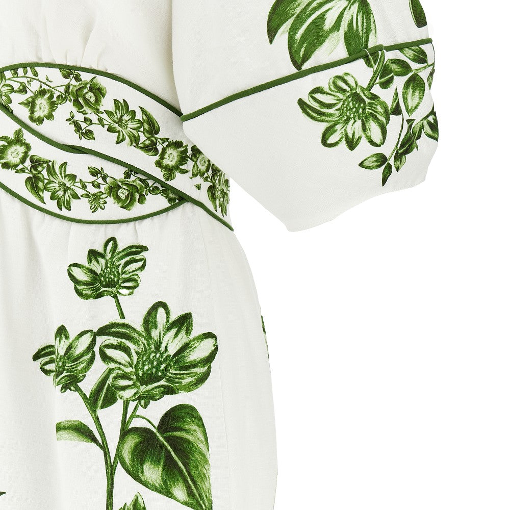 Floral-print linen-blend midi dress