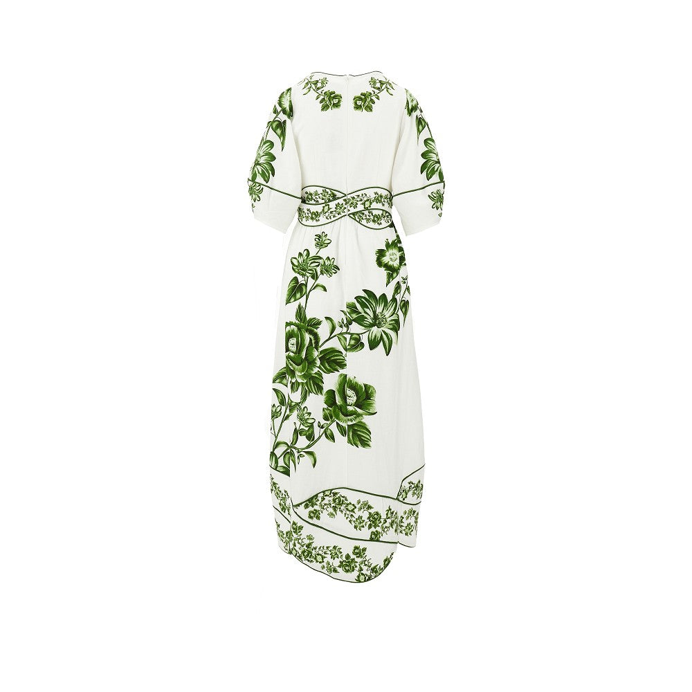 Abito midi in misto lino con stampa floreale