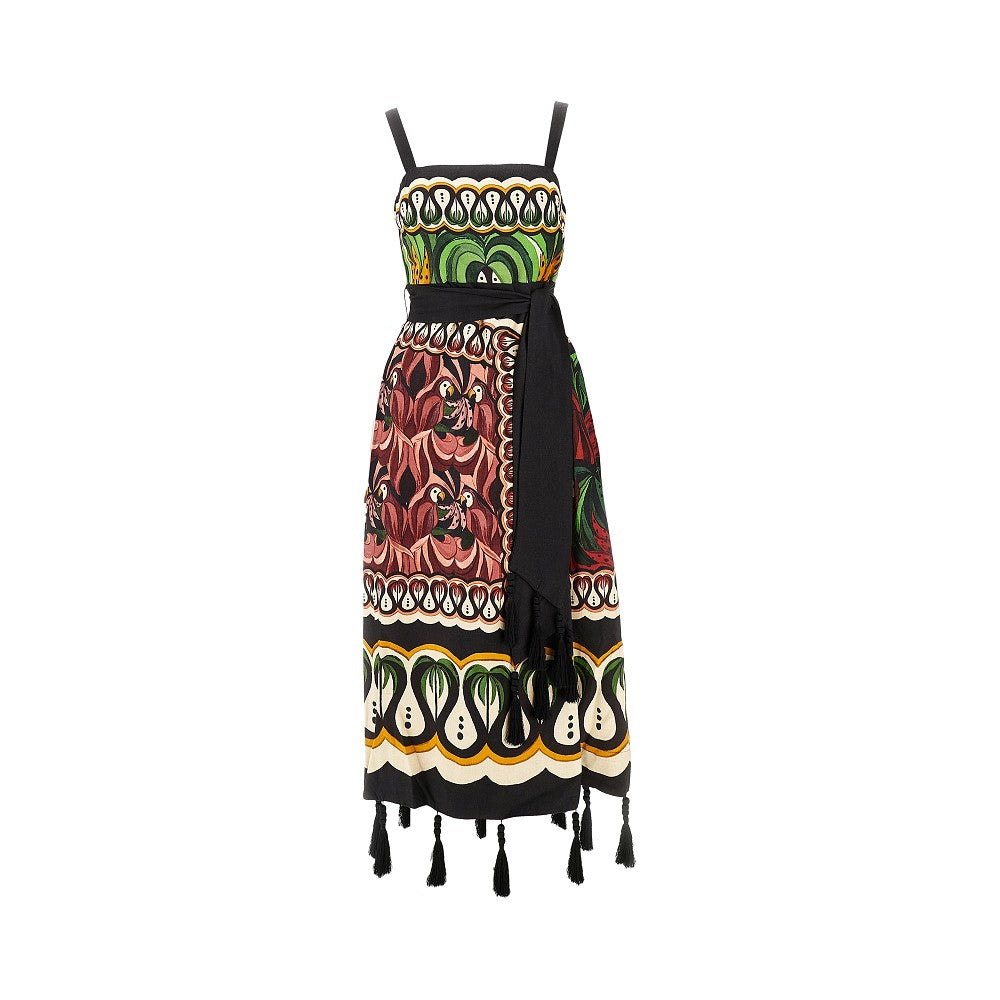 Abito midi in misto lino con nappine