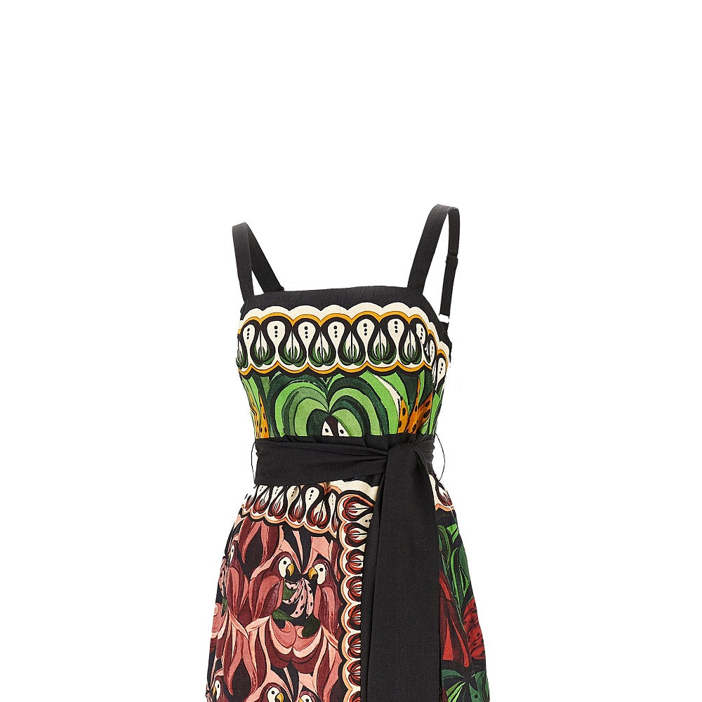 Linen-blend midi dress with tassels