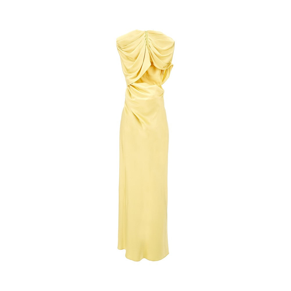 Satin long dress with maxi shoulders