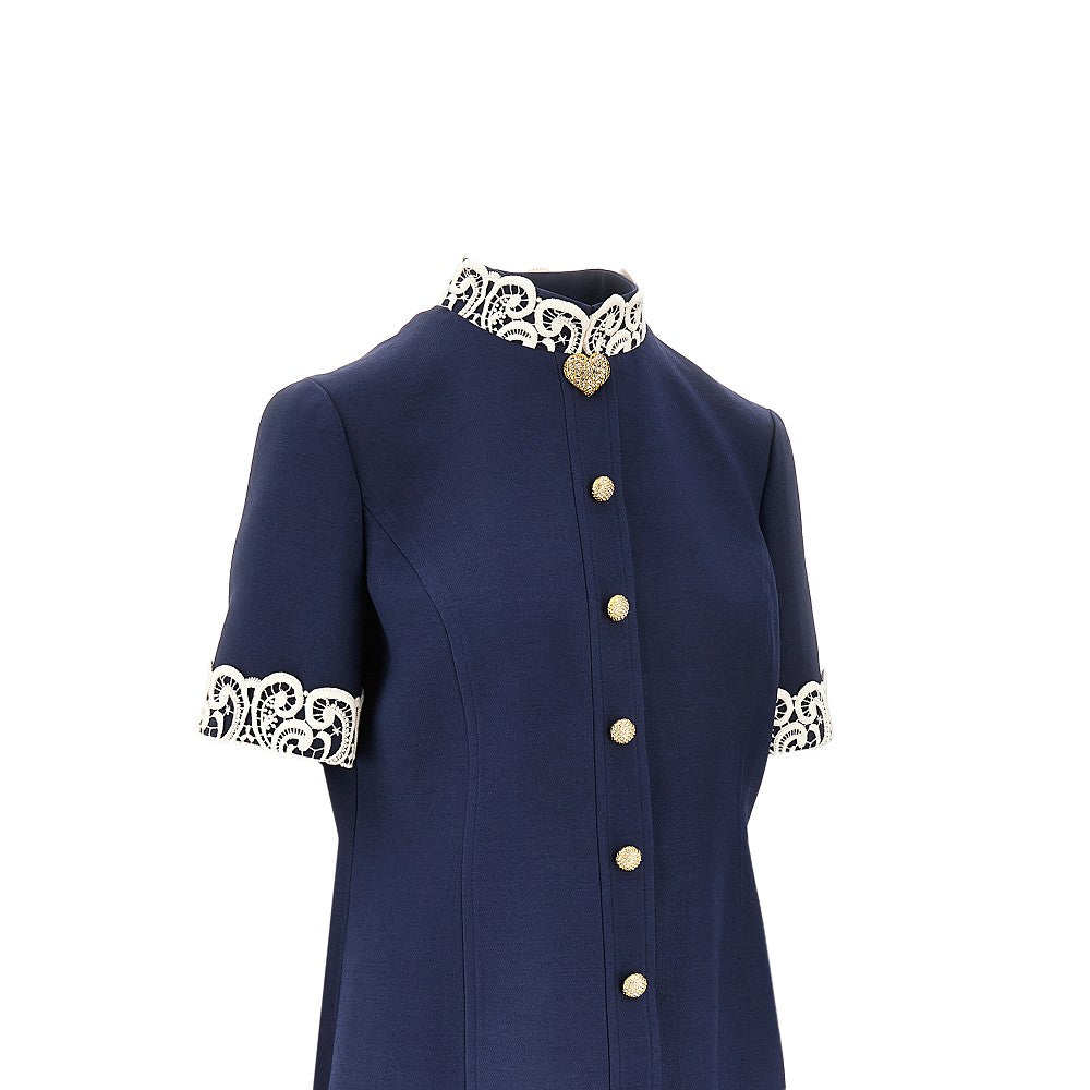 Abito in Crepe Couture con bordi in Macramè