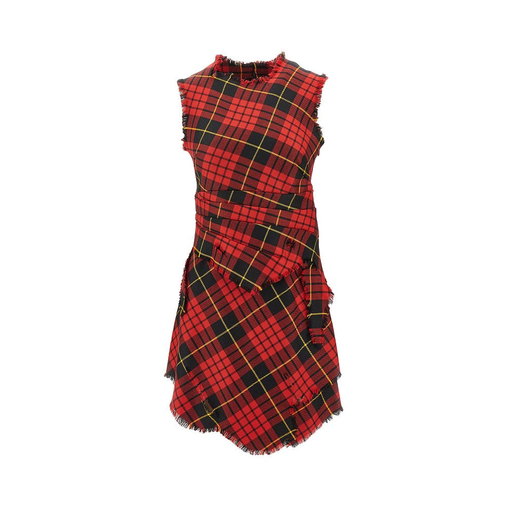 Distressed effect tartan mini dress