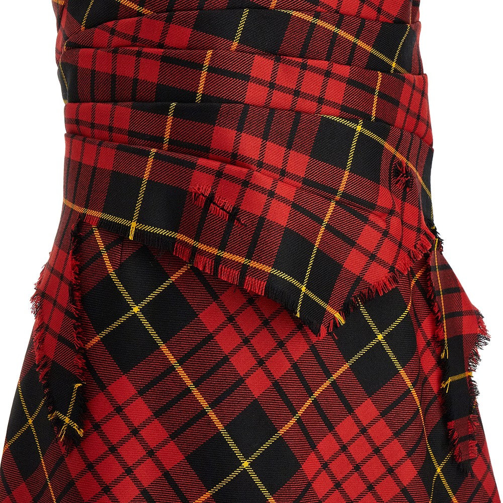 Distressed effect tartan mini dress