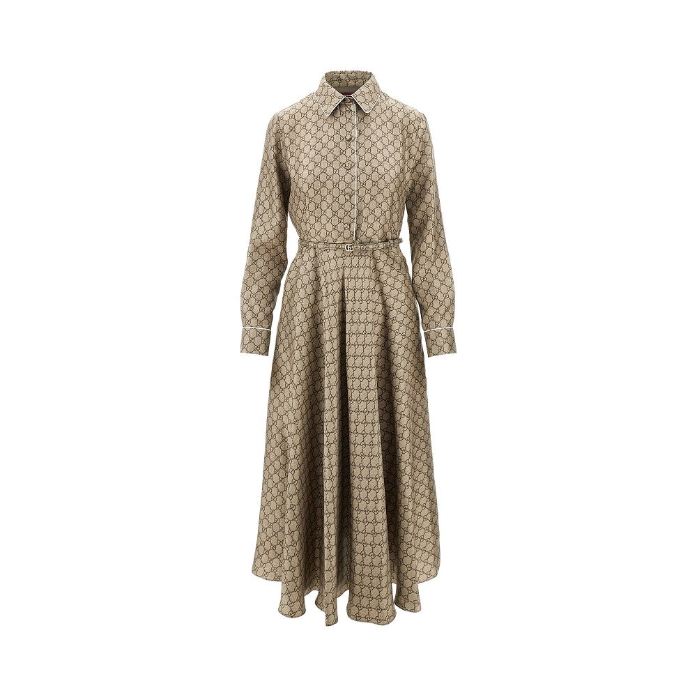 Abito midi in twill di seta GG