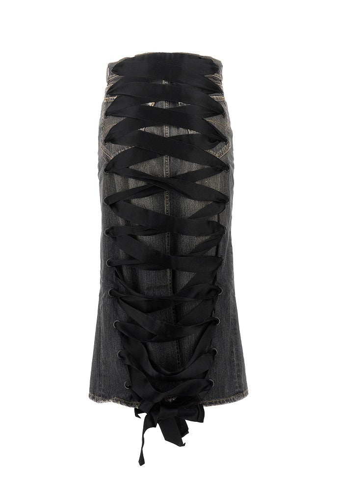 Denim midi skirt with laced back