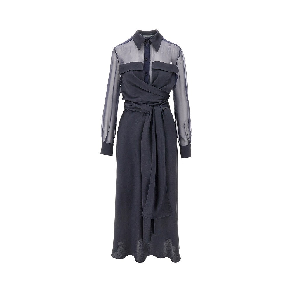 Abito midi in chiffon e raso di seta
