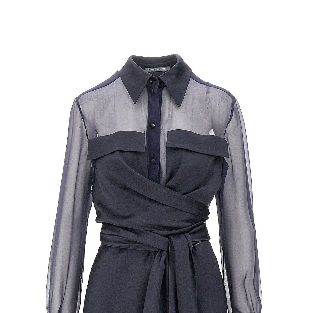 Abito midi in chiffon e raso di seta
