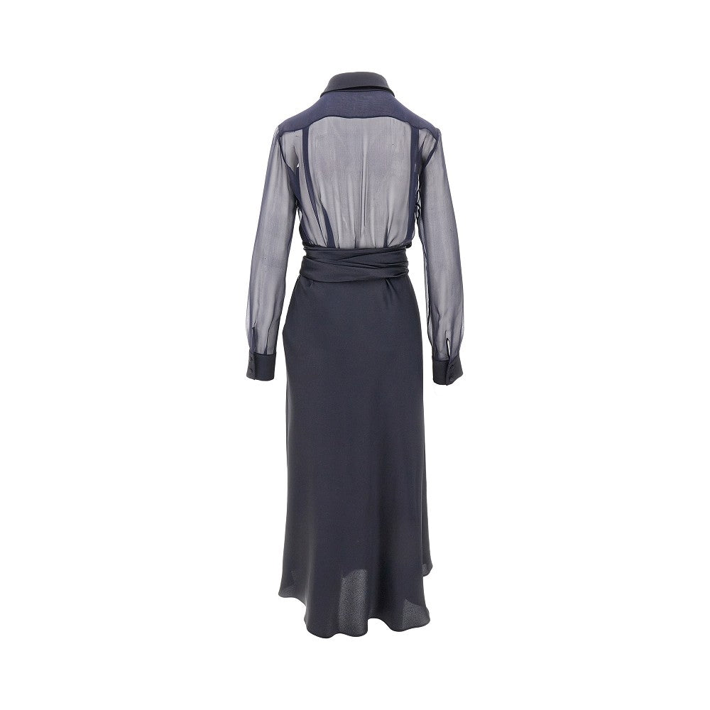 Abito midi in chiffon e raso di seta
