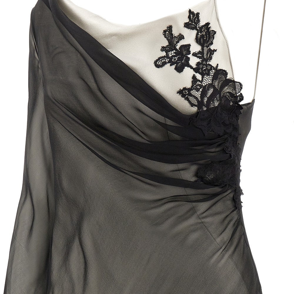 Satin and voile asymmetrical long dress