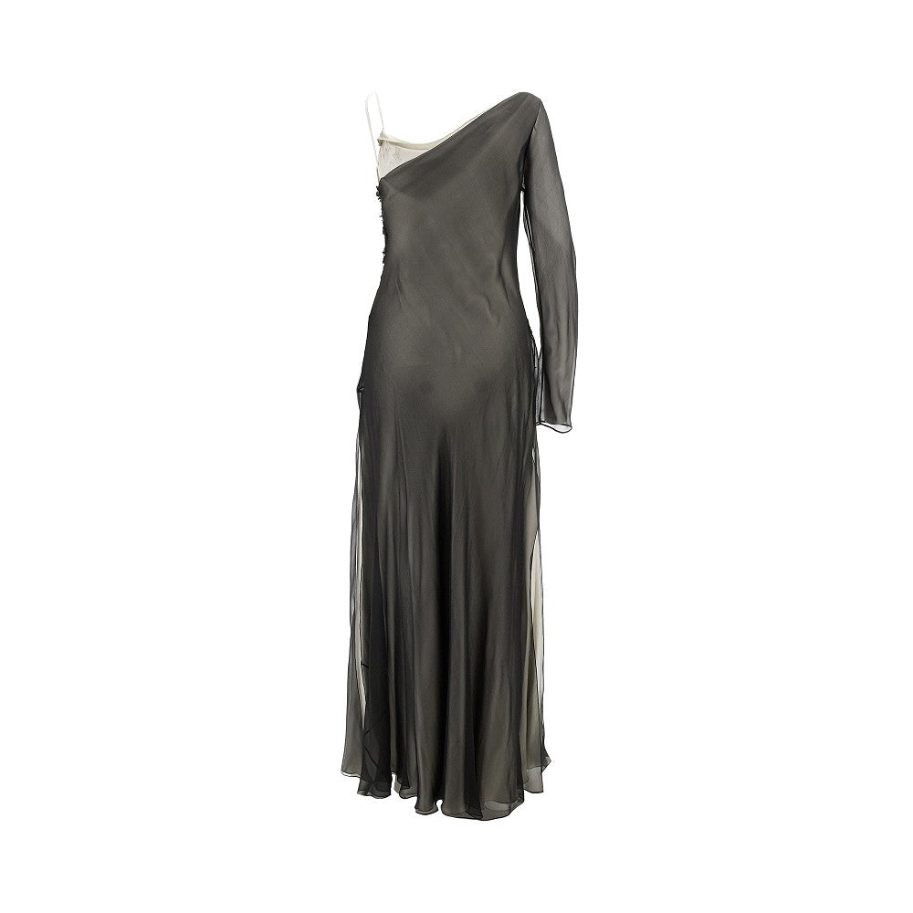 Satin and voile asymmetrical long dress