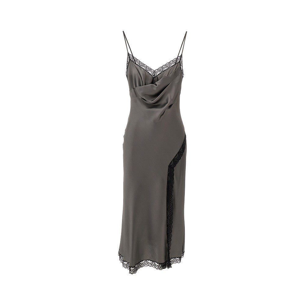 Slip dress midi in raso con pizzo