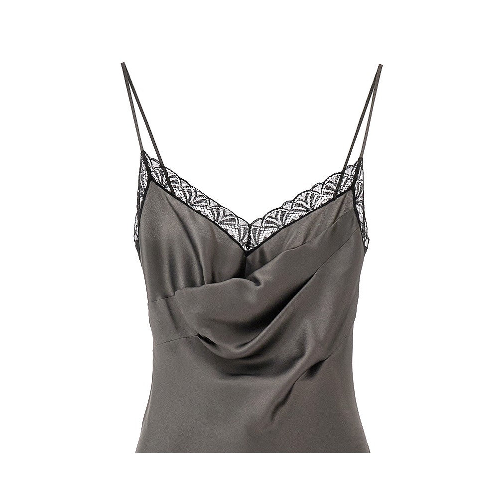 Slip dress midi in raso con pizzo