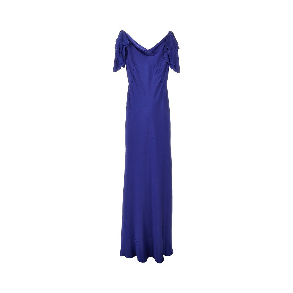 Satin long dress with leaves sleeves