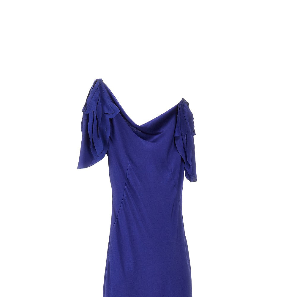Abito lungo in satin con maniche foglia