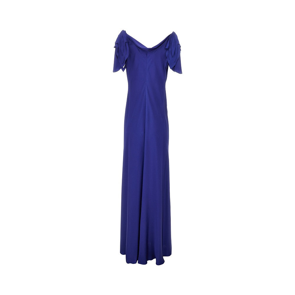 Satin long dress with leaves sleeves